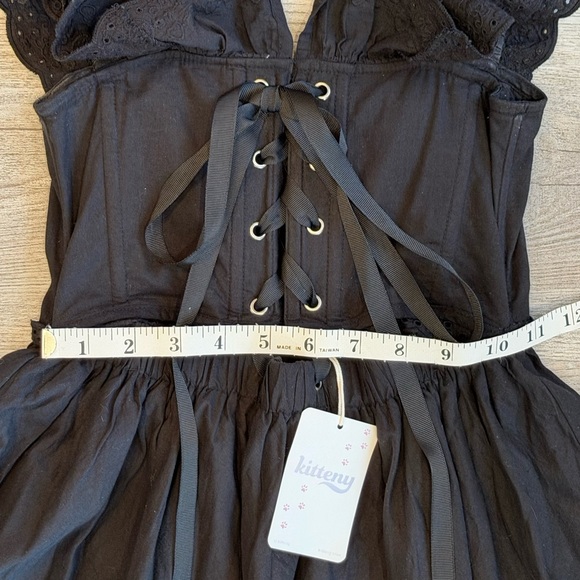 Kitteny Black Ruffle Mini Corset Dress Women’s size XS NWT Cotton Coquette - Picture 10 of 14